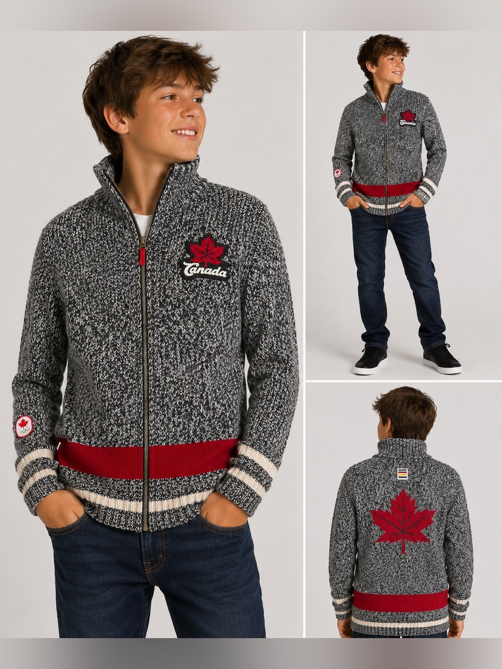 Canada Olympic Team Hudson’s Bay Boys 1/4 Zip Lamb’s Wool Sweater Size 14/16